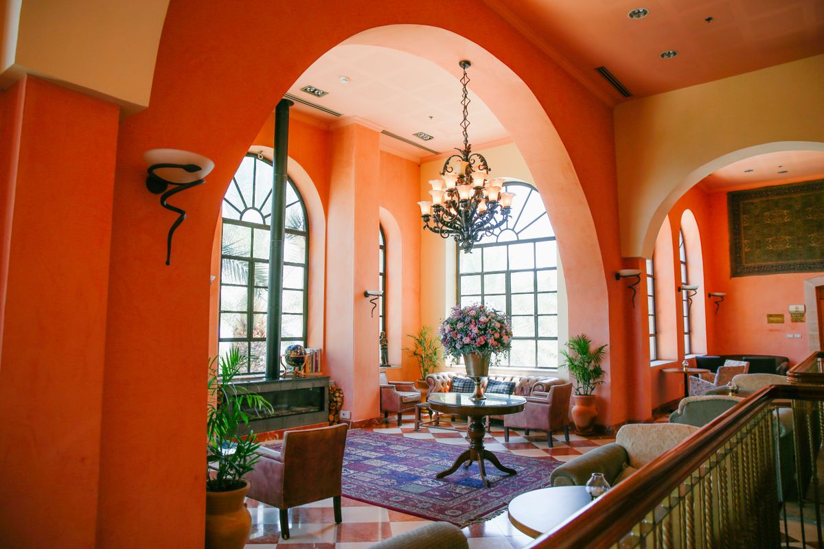 Traditional interior with arched windows and period details