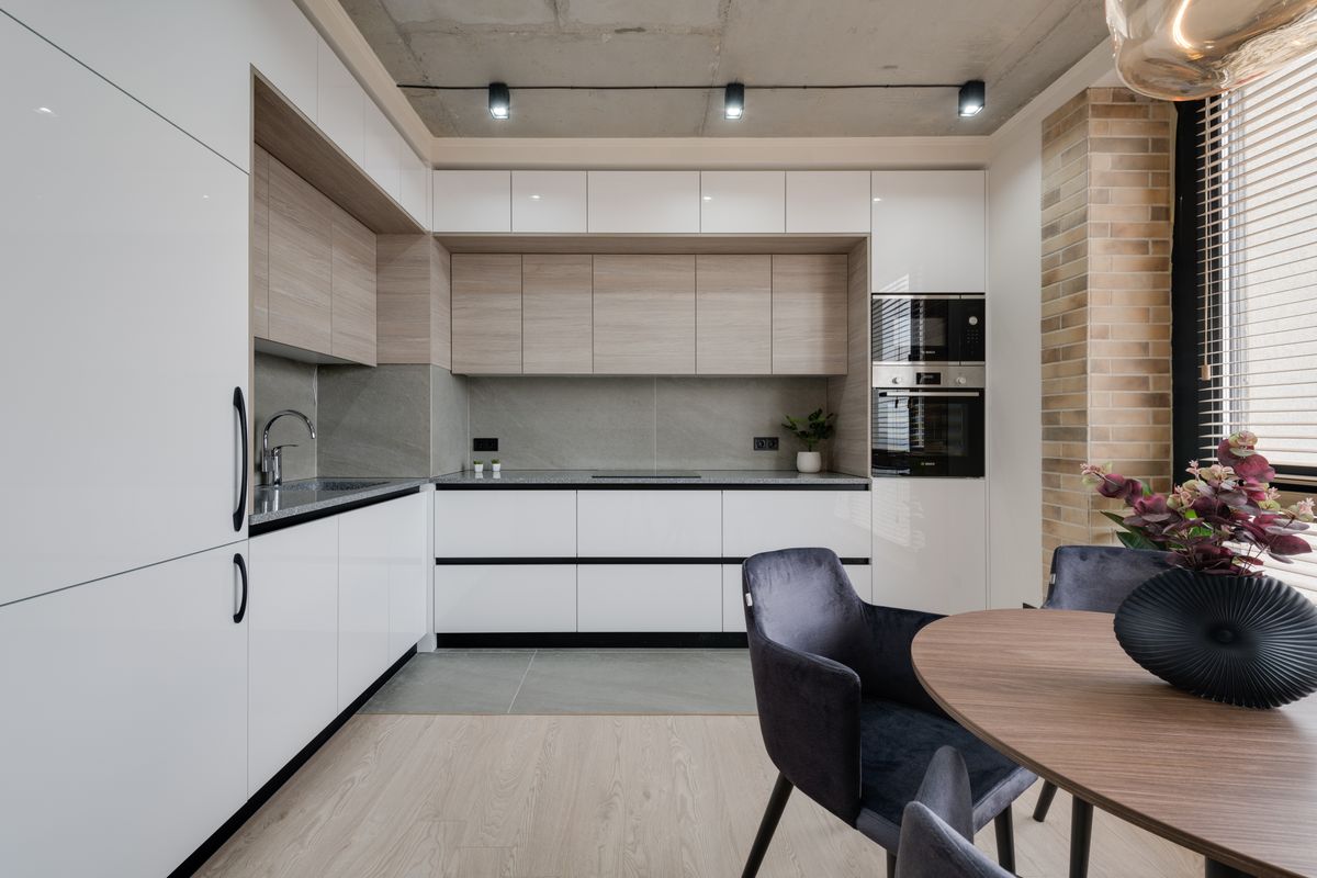 Contemporary kitchen-dining room — Shared dining space